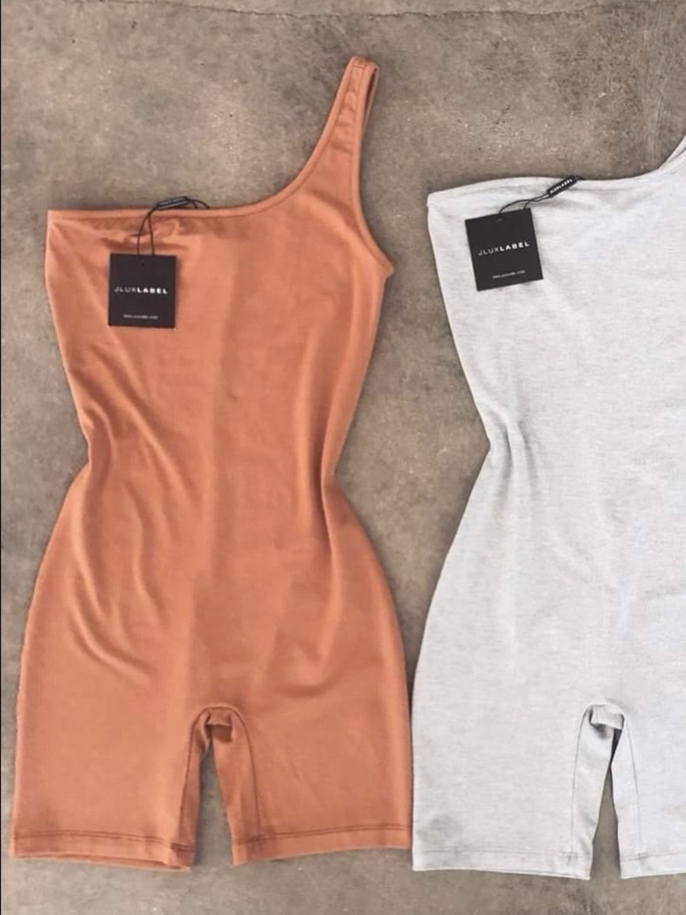 JLUXLABEL One-Shoulder Romper in Rust and Heather Gray